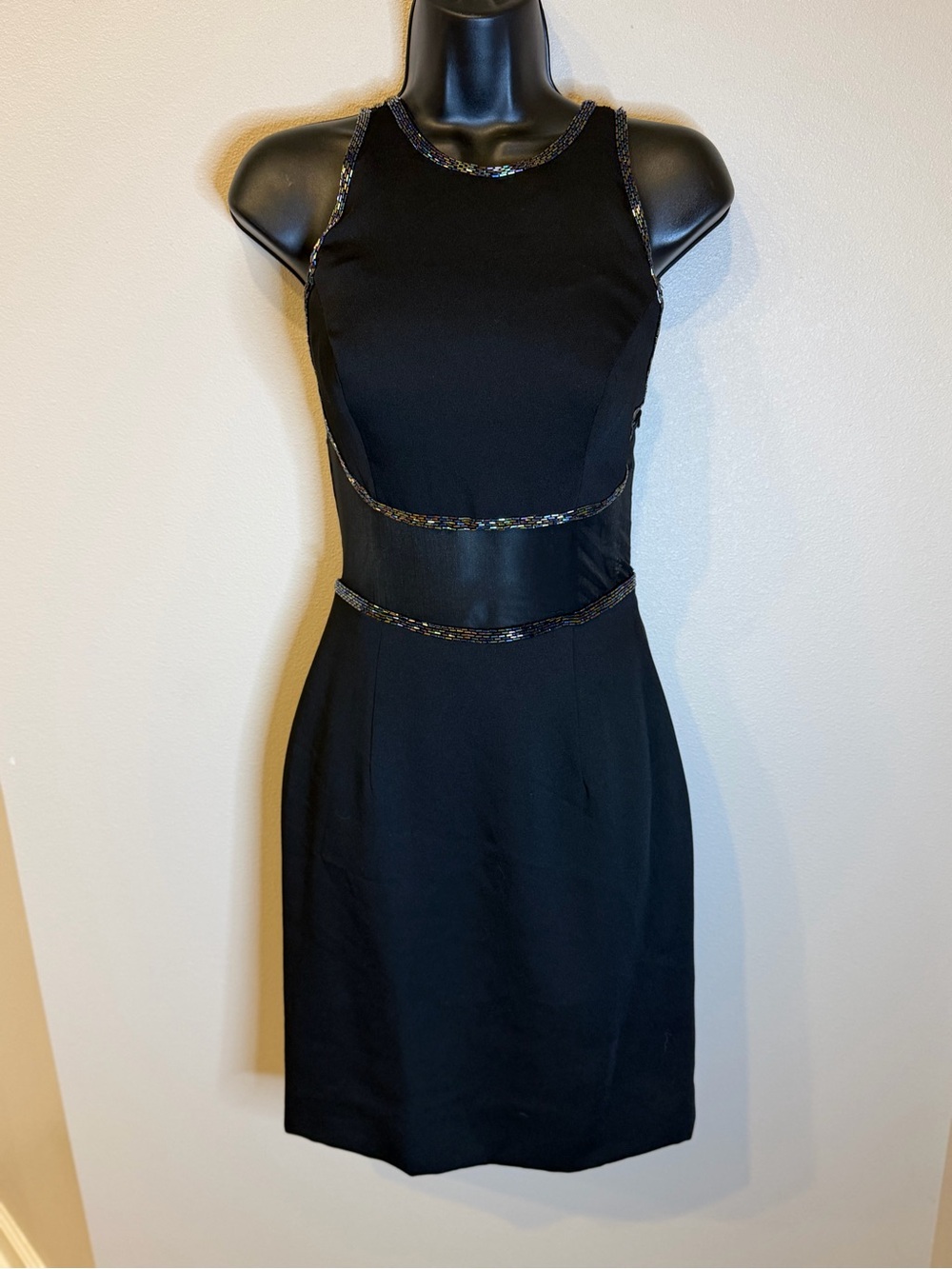 Vintage Y2K Je Matadi Black Beaded Mesh Open Back Dress Size 6